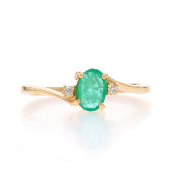 Yellow Gold Emerald Diamond Bypass Ring - 14k Oval .54ctw
